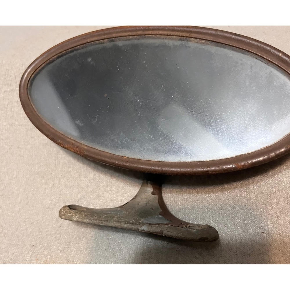 Vintage Oval Rearview Mirror Dash Mount Metal Patina Rust Interior 81-17680D
